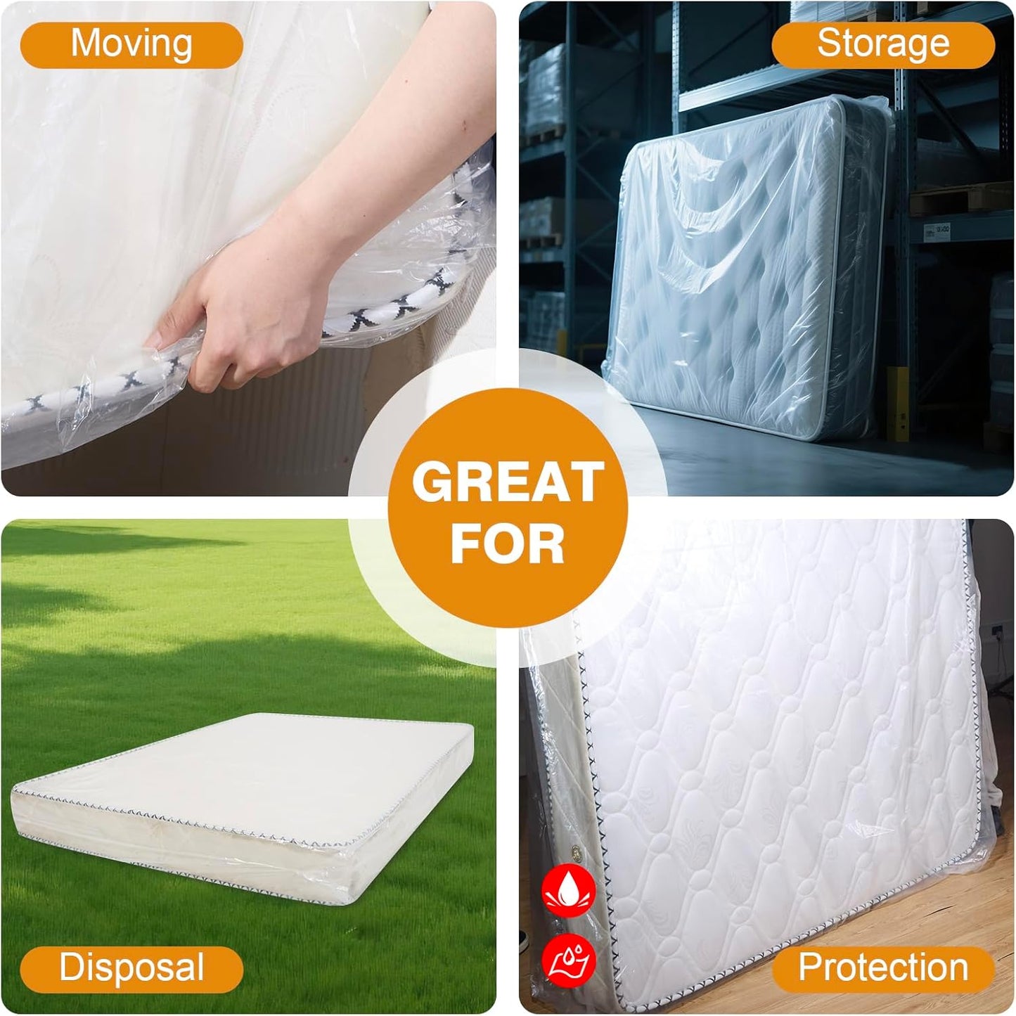 Skiennix Twin/Full Mattress Bags - Waterproof Plastic Covers for Moving & Storage | 2-Pack