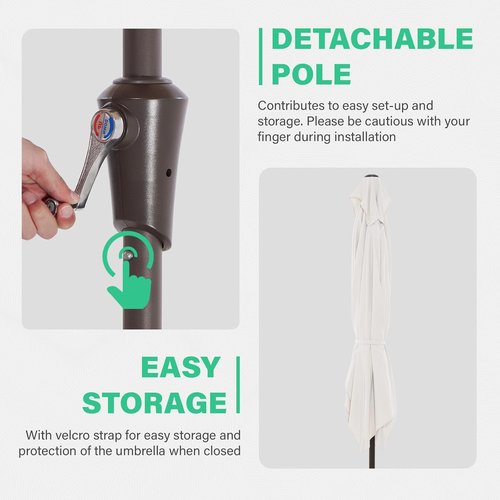JEAREY Rectangular Patio Umbrella - 6.5x10 ft Outdoor Umbrella with Push Button Tilt & Crank | UV Protection in Cream White