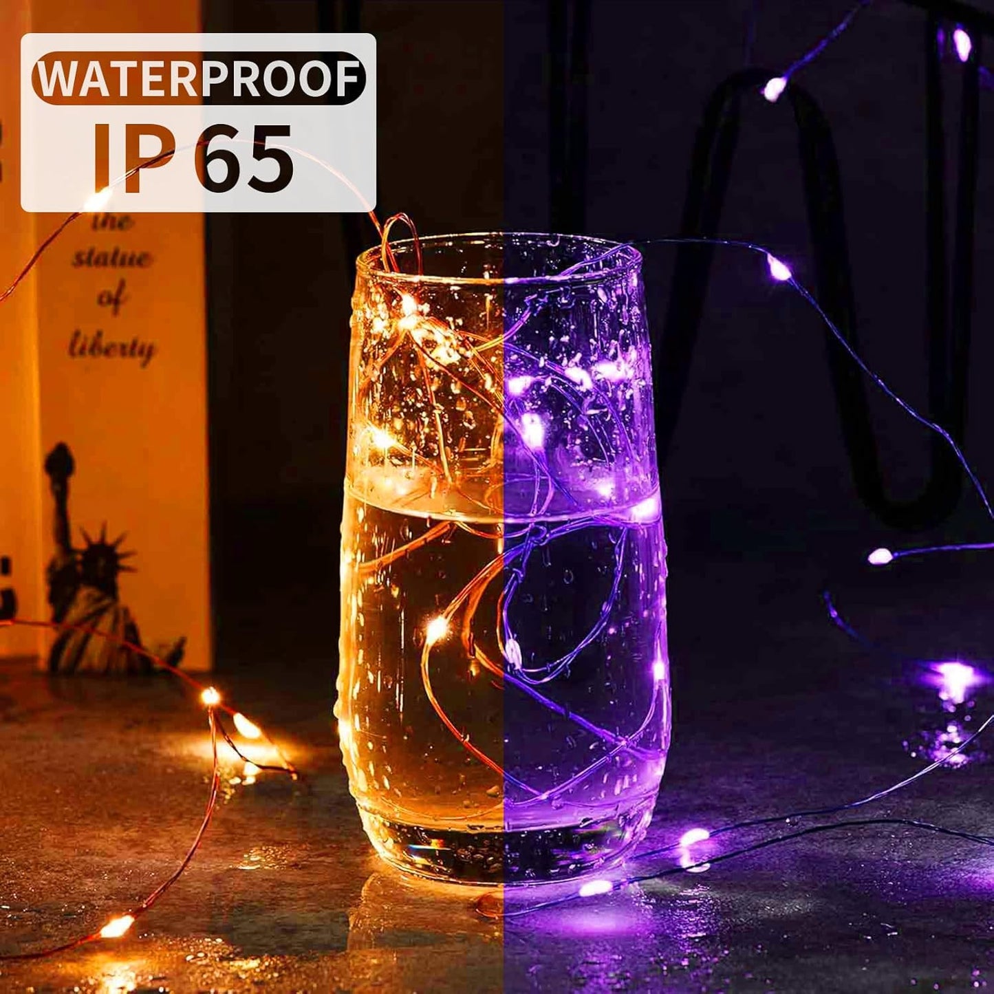 Skiennix 50 Pack Fairy Lights - 7Ft 20 LED Twinkle String Lights | Battery Operated & Waterproof for Parties, Weddings, and Holidays - Orange & Purple