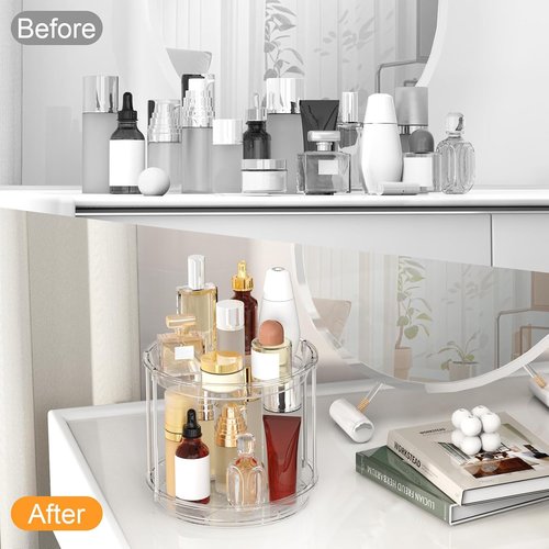 360 Rotating Makeup Organizer - 2-Tier Clear Lazy Susan Turntable for Vanity & Bathroom Storage