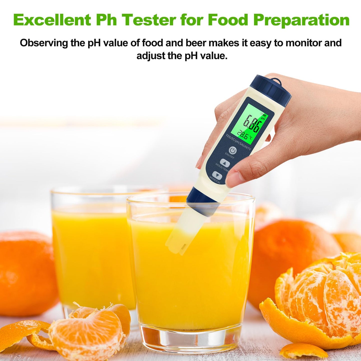 Pious PH Tester Digital, 5 in 1 PH Meter for Water/Salinity Meter/tds/ec/Thermometer, Pool Salt Tester with Constant Temperature Compensation, Suitable for Drinking Water Swimming Pools Aquariums
