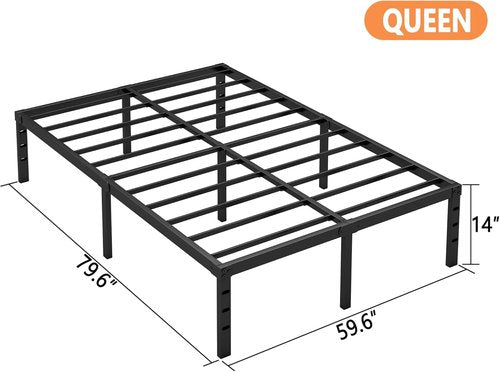 Hafenpo Queen Bed Frame - Sturdy 14-Inch Metal Platform, No Box Spring Needed, Easy Assembly, Black