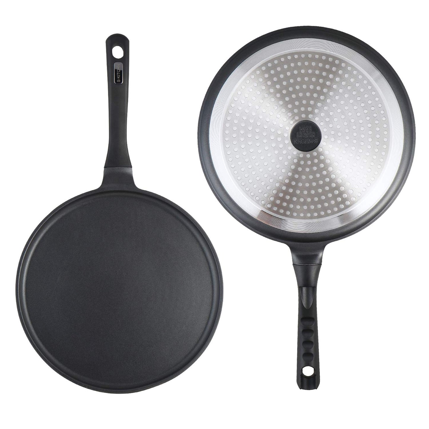 S·KITCHN Crepe Pan Nonstick Dosa Pan for Roti Indian, Non-Stick Pancake Griddle Compatible with Induction Cooktop, Comal for Tortillas - 11IN