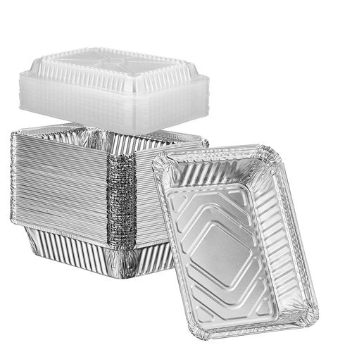 GUSTO [2 lb - 50 Count Disposable Aluminum Foil Pans with Clear Dome Lids, 8x5 Takeout Pans – Great for Baking, Cooking, Storage, and Freezing (Formerly Comfy Package)