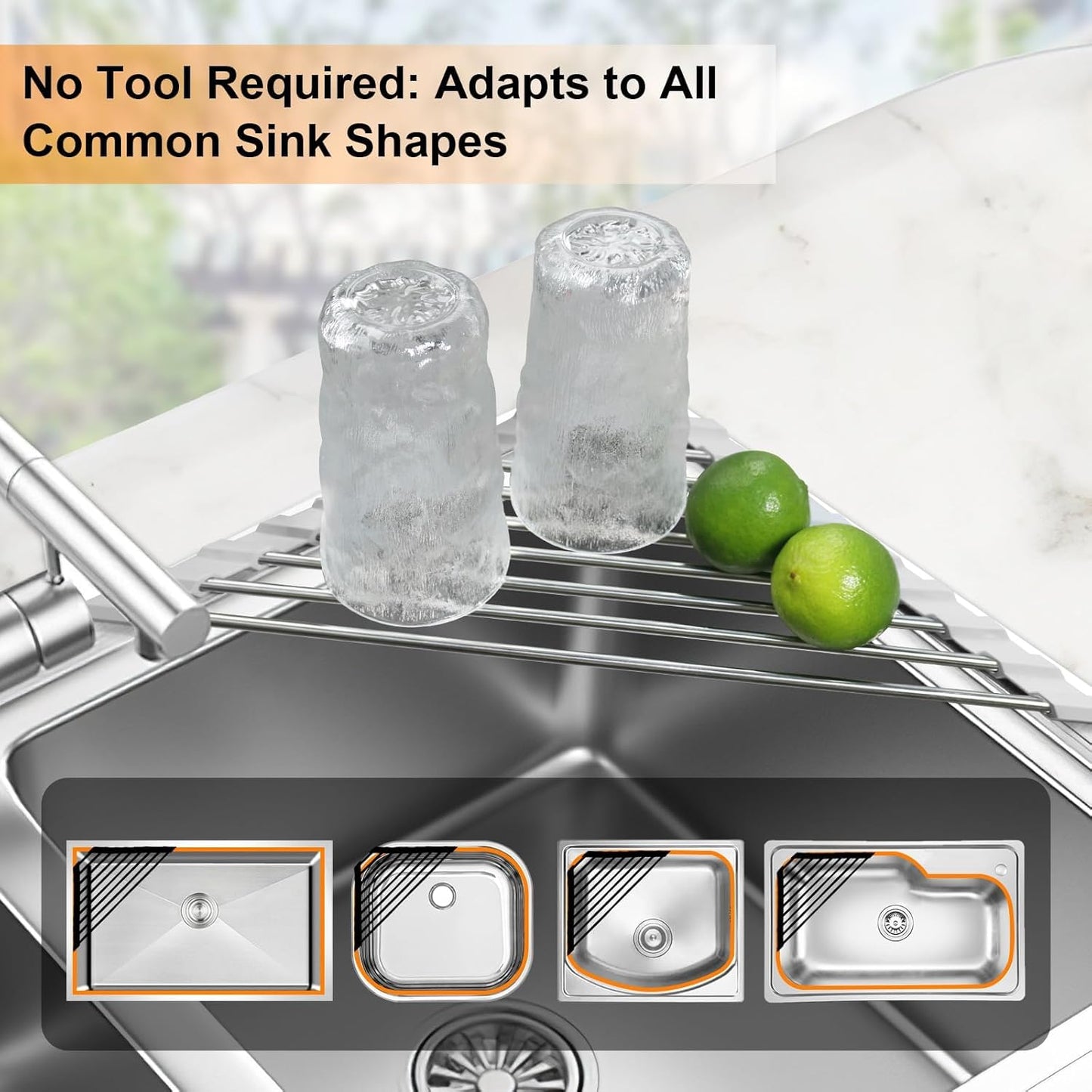 Skiennix Corner Sink Caddy - Triangle Dish Drying Rack & Sponge Holder | Stainless Steel Organizer