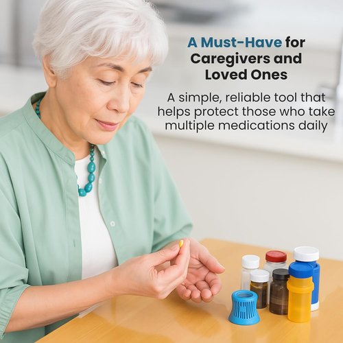 Jokari Easy Open Medicine Bottle Opener - 4x Magnifier & Built-In Cap Grip Tool for Seniors
