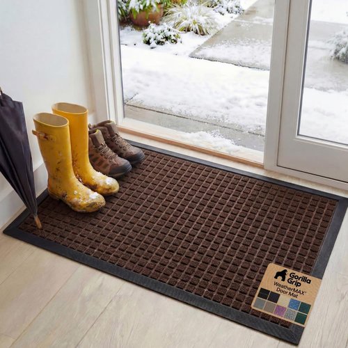 GORILLA GRIP Waterproof All-Season WeatherMAX Doormat - 34x58, Natural Rubber, Stain & Fade Resistant, Easy Clean