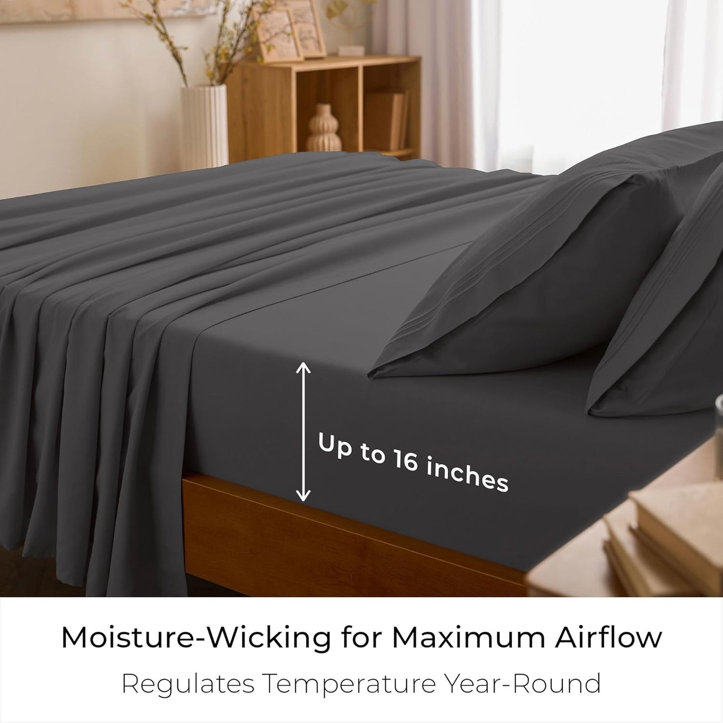 Mellanni Queen Sheets Set - 4 PC Hotel Luxury Bedding | Extra Soft, Cooling, Wrinkle-Resistant (Gray)