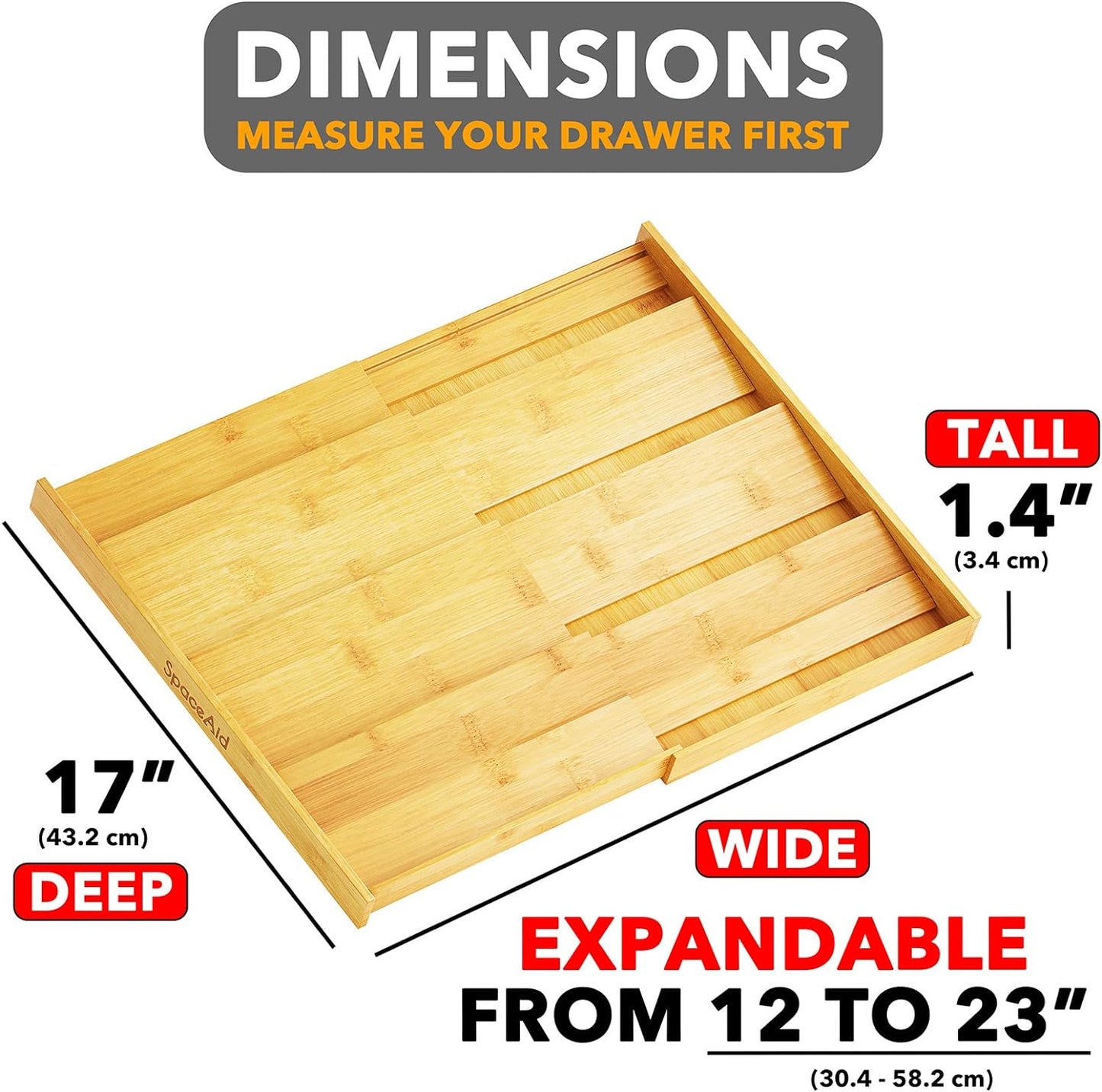 SpaceAid Bamboo Spice Drawer Organizer - Expandable 4-Tier Spice Rack for Kitchen Storage | Fits 12" to 23" Wide Drawers