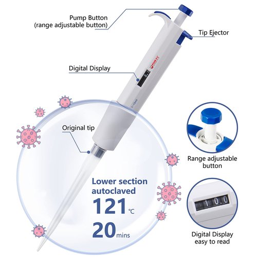 FOUR E'S SCIENTIFIC 1-10ML Single-Channel Pipettor Adjustable Variable Volume Micropipette High Accurate Pipettor for Laboratory