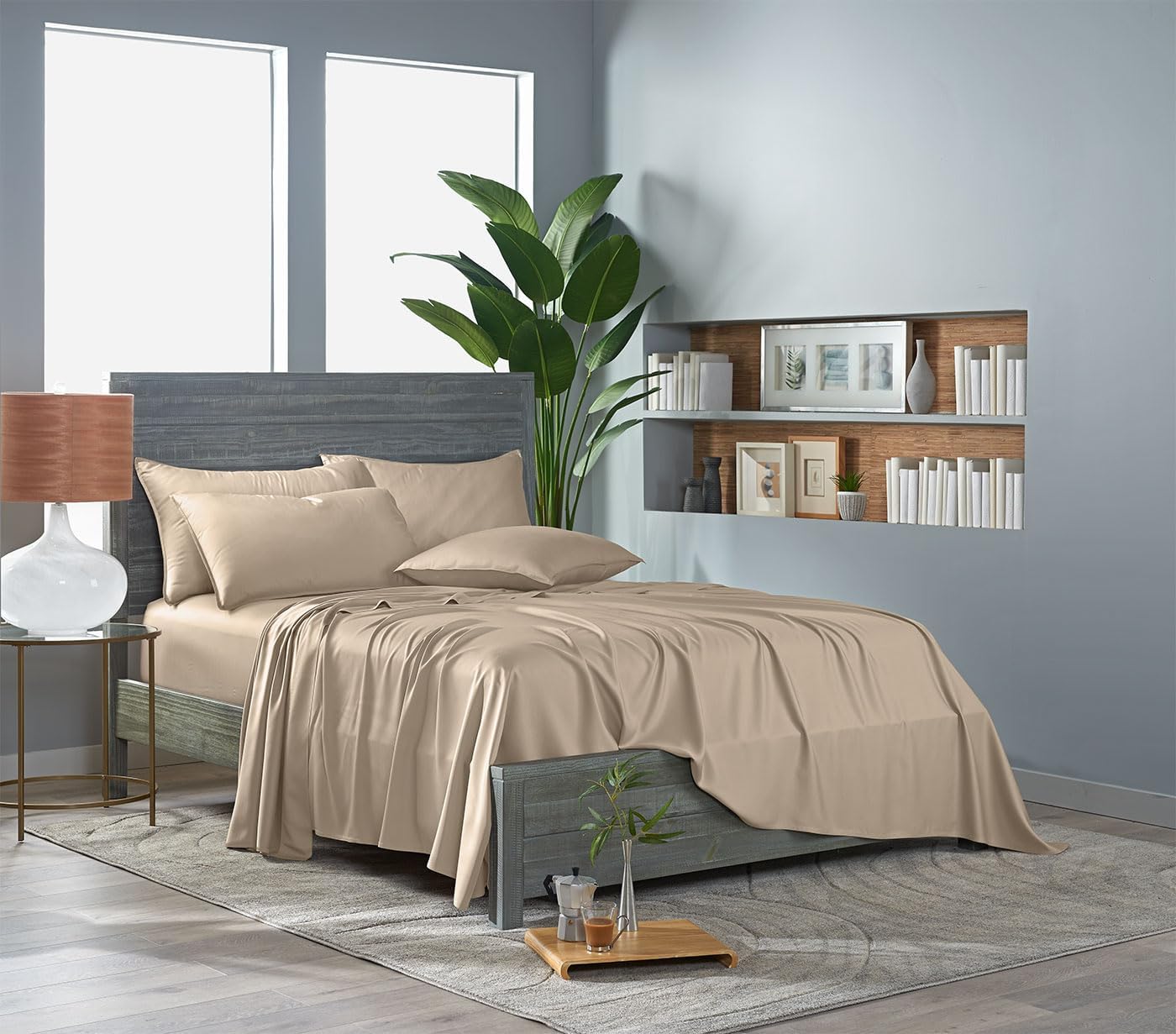 Pure Bamboo California King Sheets - 100% Organic Viscose Bed Sheet Set, Soft & Cooling, Almond