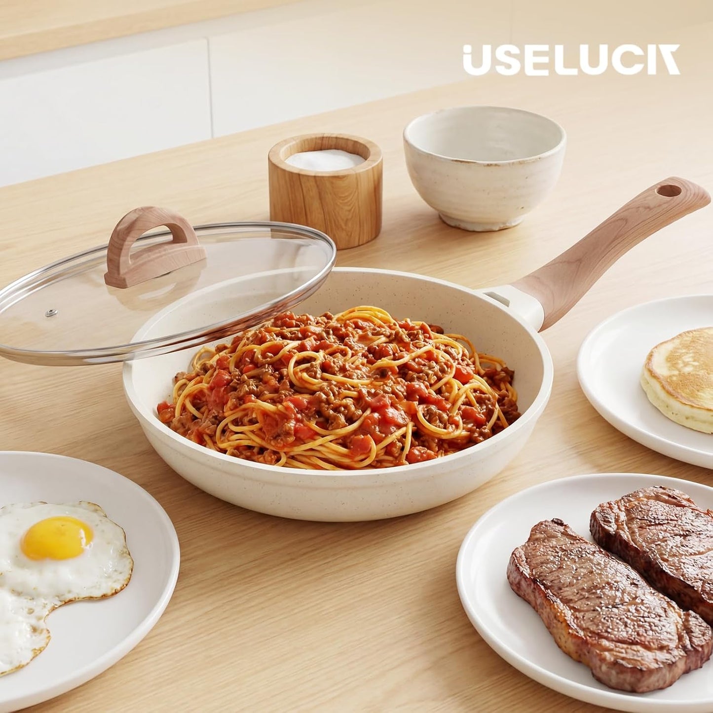 UESLUCK 10-Inch Non-Stick Frying Pan with Lid - Large Ceramic Skillet, Cool-Touch Handle, PFAS & PTFE Free