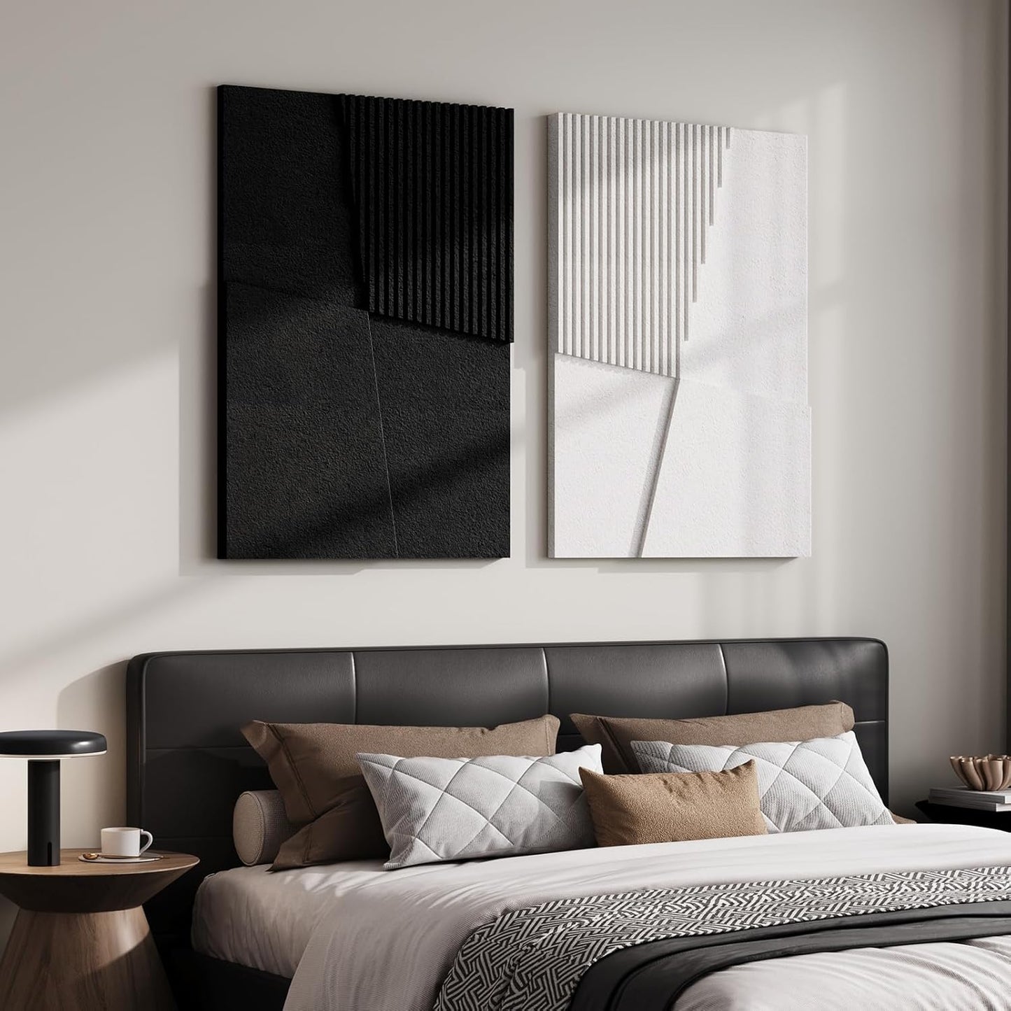Skiennix 3D Textured Black and White Abstract Wall Art - Modern Geometric Paintings | 24x36 In, 2 Piece Set