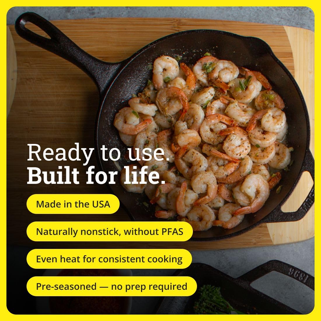 Lodge Seasoned Cast Iron Skillet Set 8, 10.25 & 12 Inches - PFAS-Free, Non-Toxic Cookware - Use with an Oven, Stove, Grill, or Campfire - Naturally Non-Stick & Oven Safe