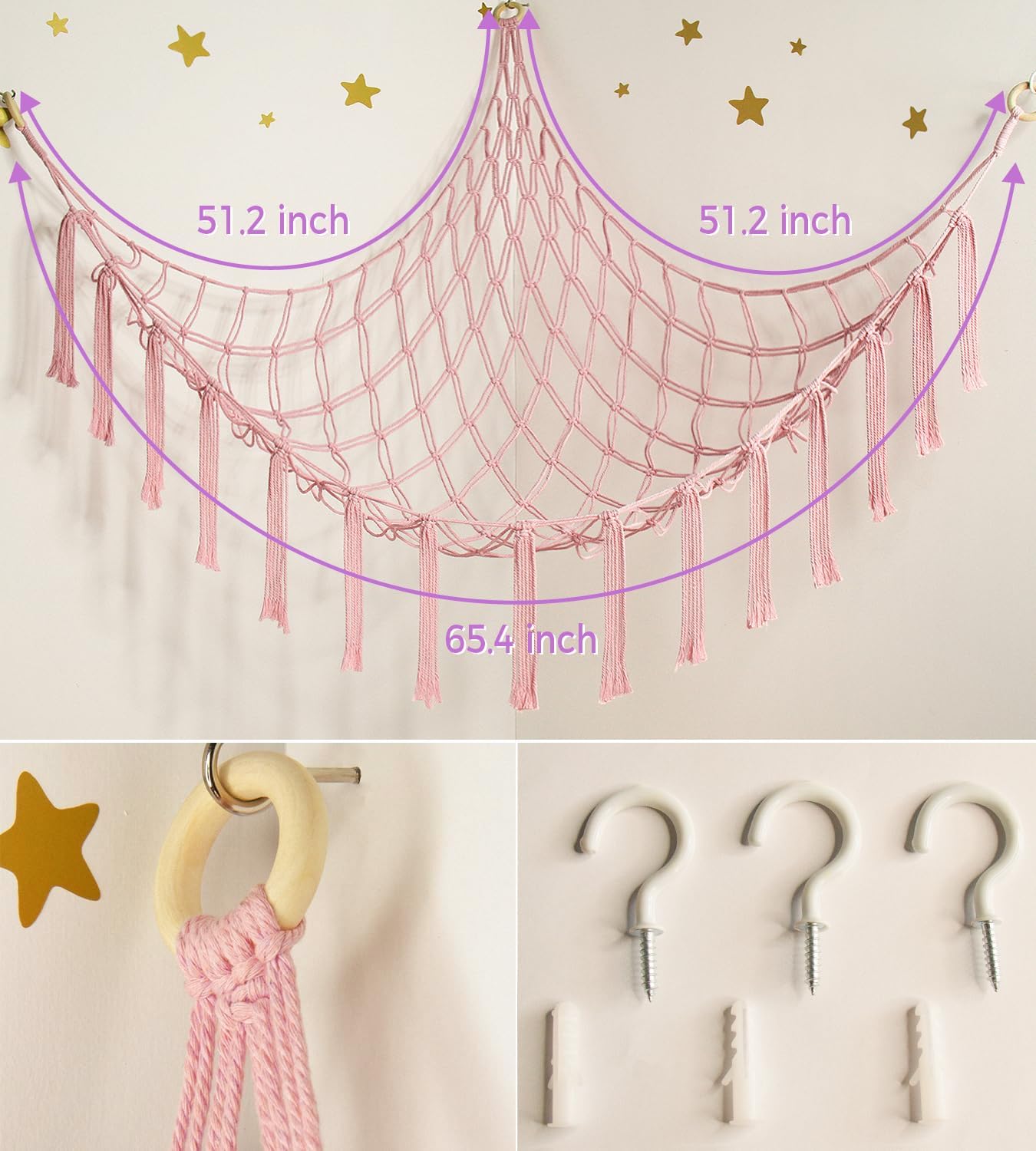Mirolam Stuffed Animal Storage Hammock - Large Pink Toy Organizer for Nursery Corner Decor