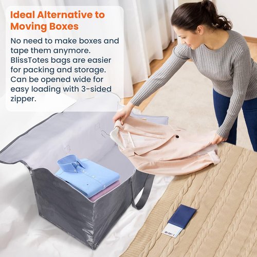 BlissTotes Large Moving Bags - Heavy Duty Storage Totes with Zippers & Handles | 93L, 6 Pack for Space Saving