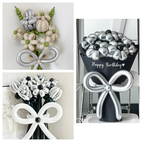 100Pcs 260 Balloons Metallic Silver Long Balloons for balloon animals, silver Skinny Latex Twisting Balloon for Animals Modeling Christmas Birthday Wedding Party Decorations.(Sliver)