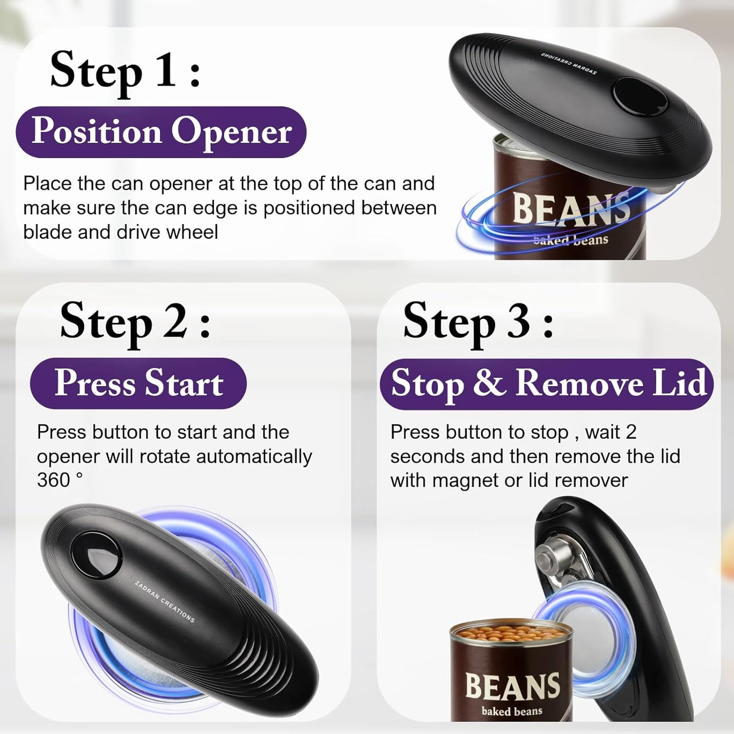 Skiennix Electric Can Opener - One Touch Automatic, Smooth Edge Design | Ideal for Seniors & Arthritis Relief