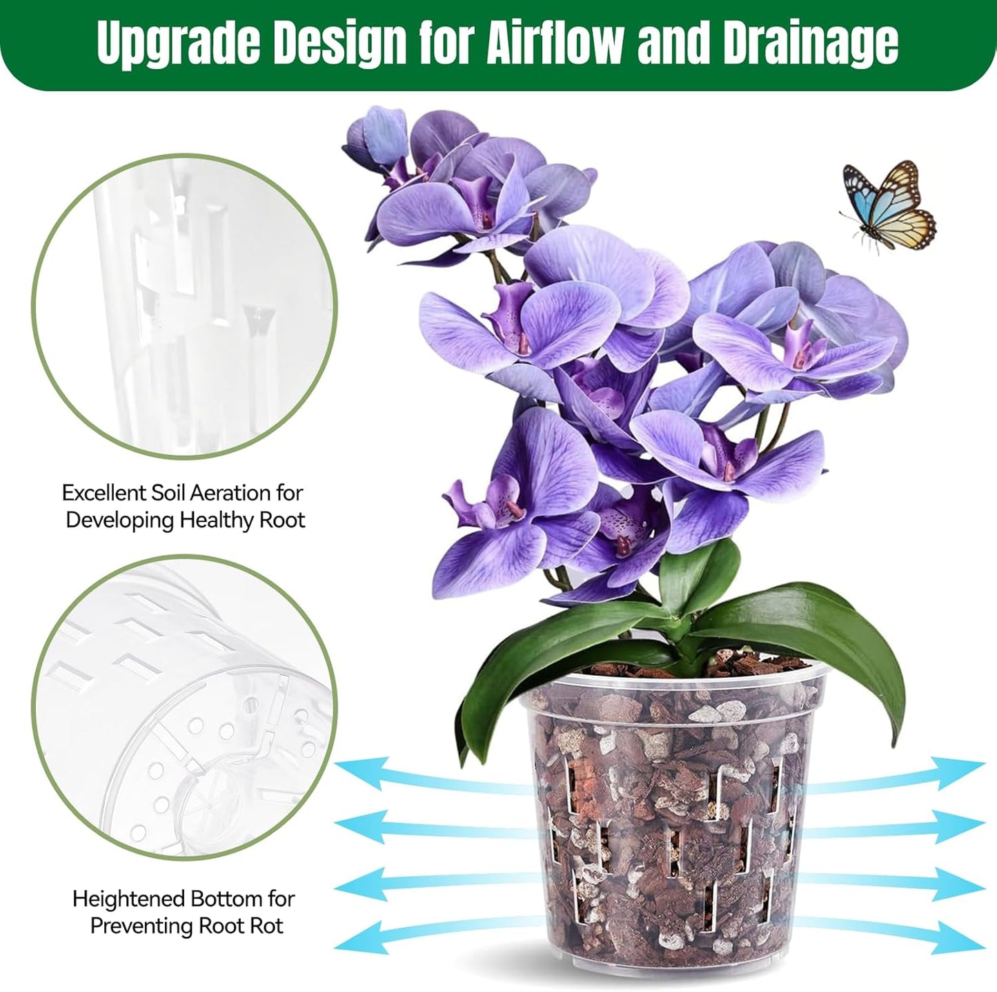 TRUEDAYS Orchid Pots - 5 Inch Clear Pots with Drainage Holes | 4 Pack for Healthy Root Growth