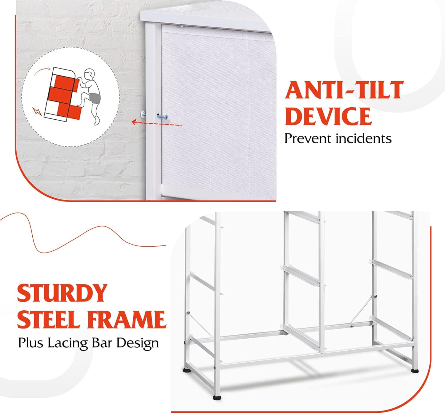 WLIVE White Dresser - 6 Fabric Drawers with Metal Frame & Wooden Top | Versatile Storage for Bedroom & Living Room
