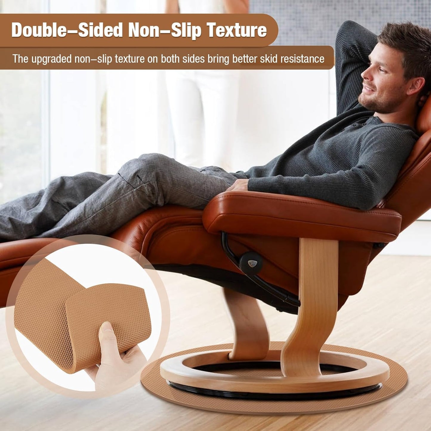 Skiennix Recliner Pads - Round Rubber Floor Mats Protect Hardwood & Tile from Scratches | Coffee Color