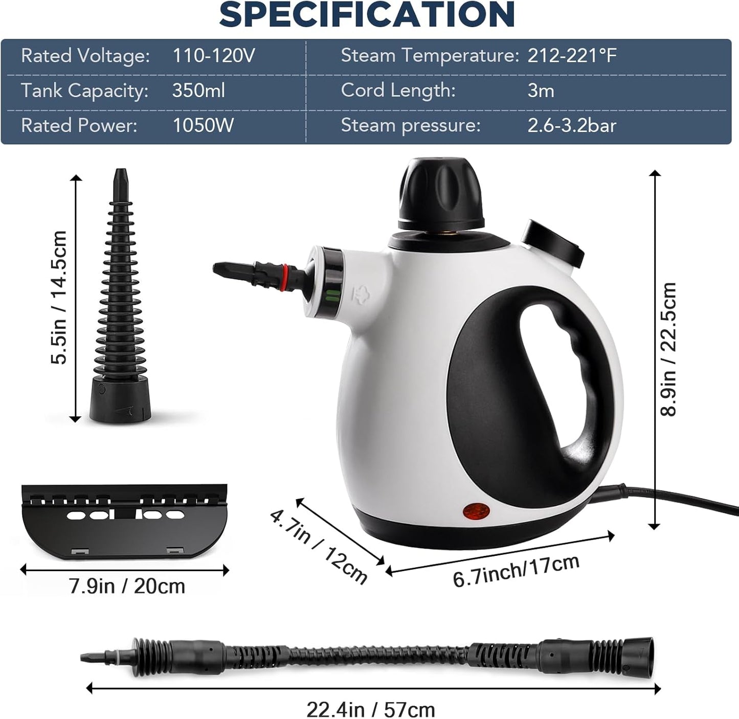 Skiennix Handheld Steam Cleaner - Portable Upholstery Steamer with 10 Accessories | Safe Grime Removal