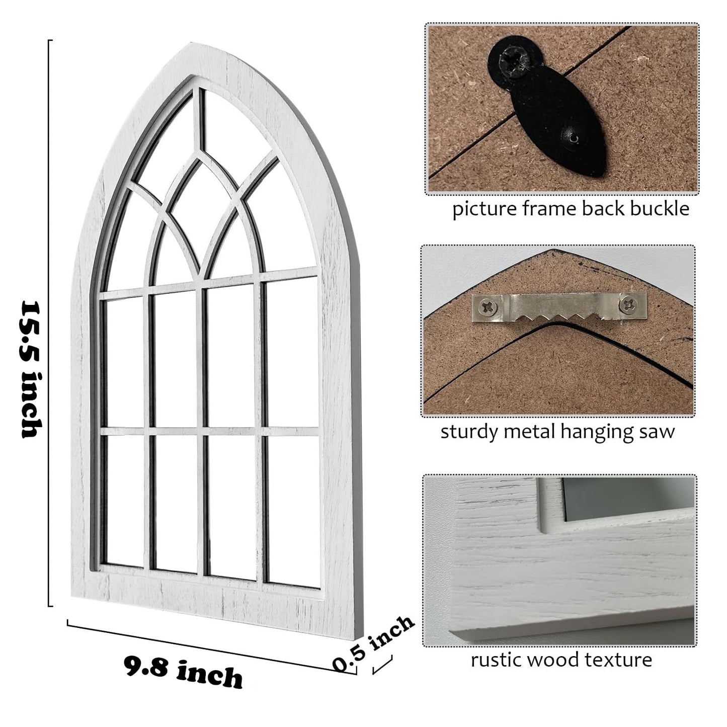 ZEXUIRU 2PCS Arched Window Wall Mirror,Rustic Farmhouse Accent Mirror, Wood Framed Entry Mirror for Living Room,Bathroom,Bedroom,Kitchen,15.5 * 9.8 Inch