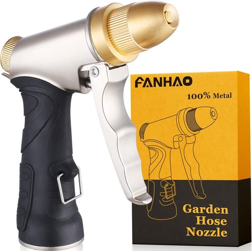 FANHAO Heavy Duty Metal Garden Hose Nozzle - 4 Spray Patterns for Efficient Watering & Washing