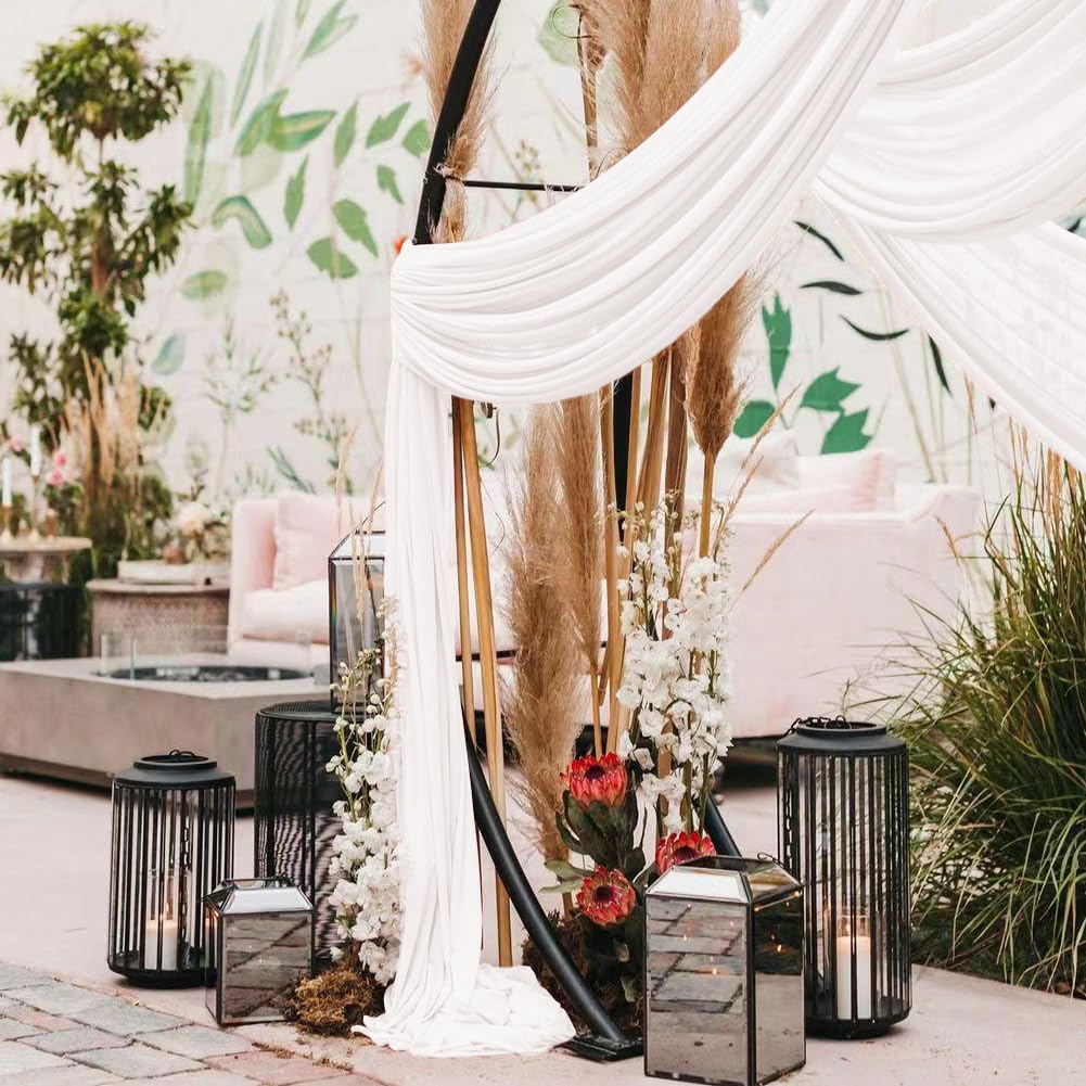 LINXTAR Ivory Wedding Arch Draping Fabric 30'' x 18FT Sheer Chiffon Arch Drape Backdrop 2 Panel Drapes for Easter Bridal Shower Baby Shower Photo Booth Church Decor Birthday Party Outdoor Decoration