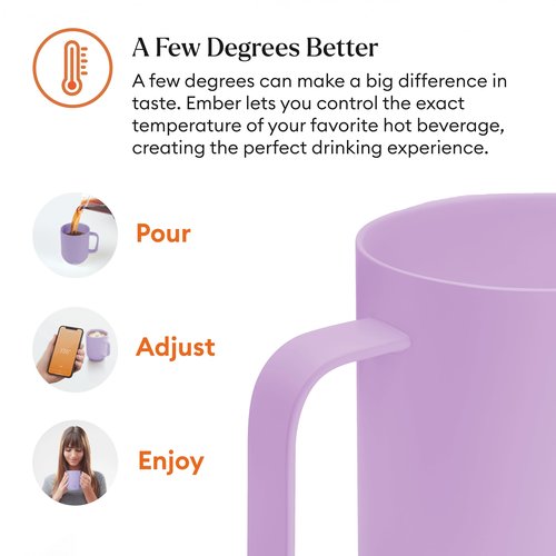 Ember Temperature Control 14oz Smart Mug 2, App-Controlled and Rechargeable Heated Coffee Cup Warmer with Intelligent LED Display, Lavender.
