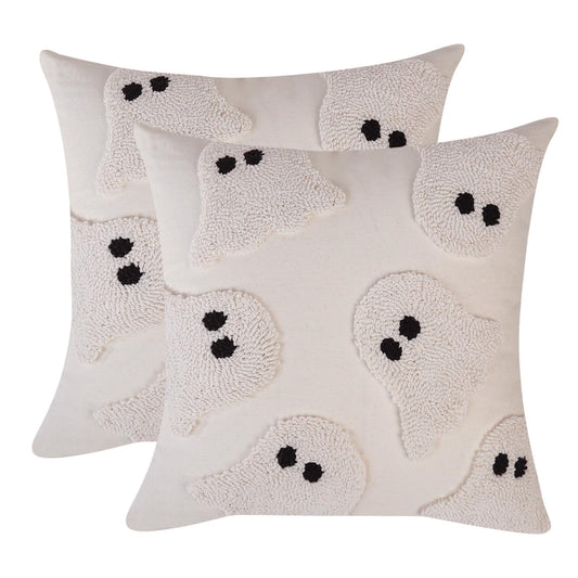 Tosleo Halloween Throw Pillow Covers 18x18 inch Set of 2 Halloween White Ghosts Embroidered Pillow Cases Thanksgiving Home Party Fall Decor Pillowcases Square Cushion Covers for Spooky Season