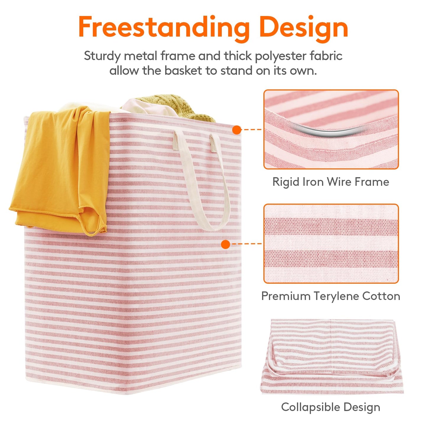 Lifewit 2 Pack Laundry Basket 100L Each, Collapsible Clothes Hamper with Reinforced Handles, Freestanding Waterproof Design for Bedroom and Laundry Room, Pink&Blue 200L Total