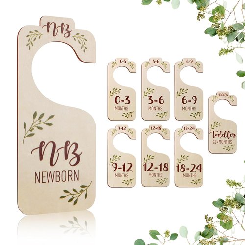 Baby Closet Dividers | 8 PCS Adorable Wooden Double-Sided Size Hangers for Newborn to Toddler