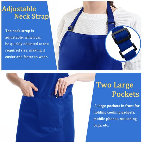 FunChaos 4 Pack Chef Apron, Adjustable Apron with 2 Pockets, Unisex Personalised Apron for Cooking, Kitchen, Restaurant (Blue)