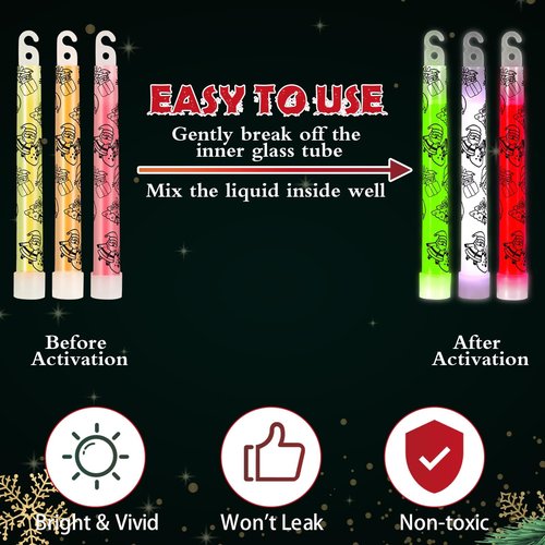 Jenaai Glow Sticks Bulk Hanging Wands 6 Inch Mini Sticks Goodie Bags Fillers Glow in the Dark Party Favors Supplies (12 Pcs,Santa Claus)