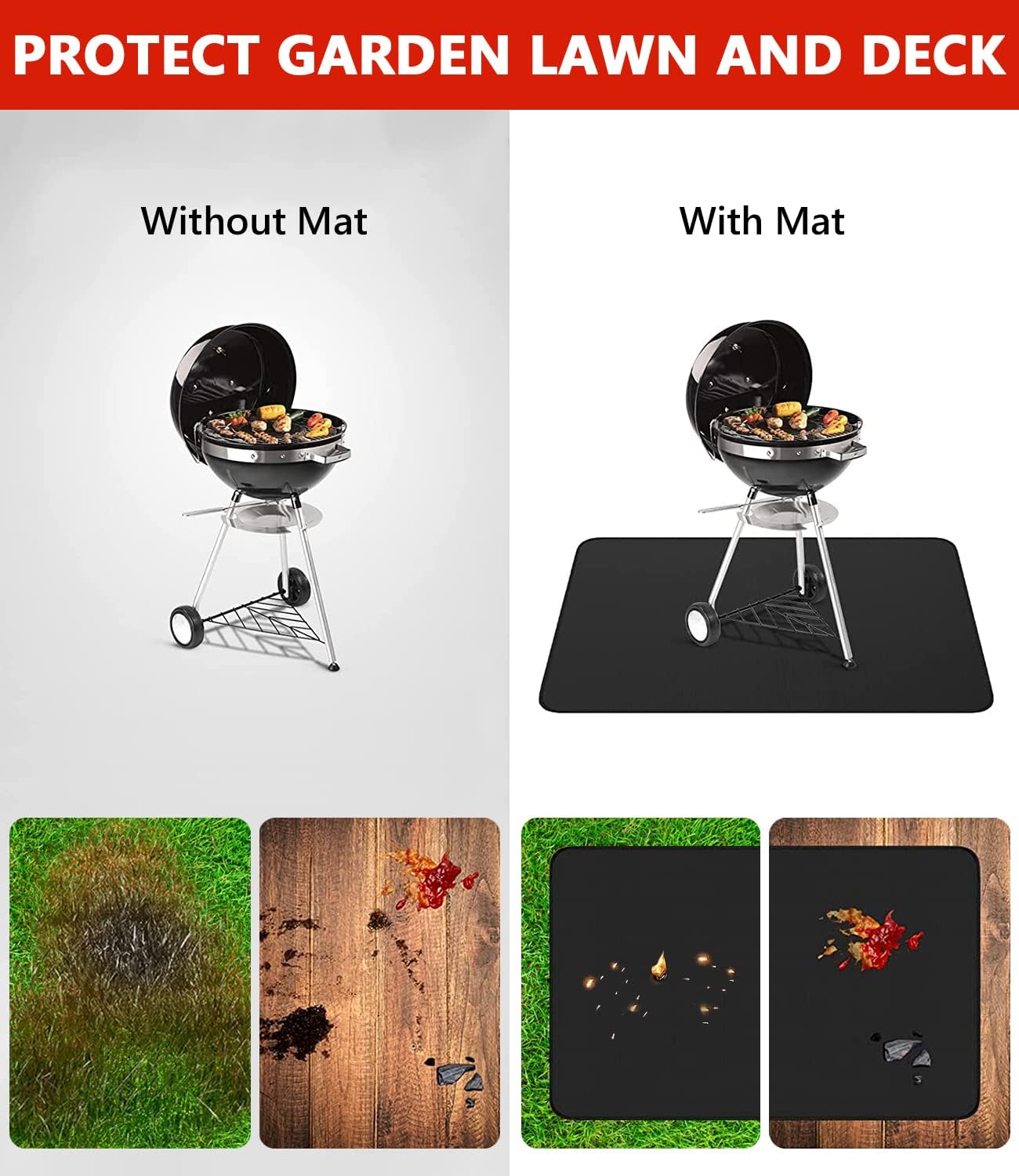 Protebox Under Grill Mats - 60 x 40 Inch Double-Sided Fireproof & Waterproof BBQ Floor Pad