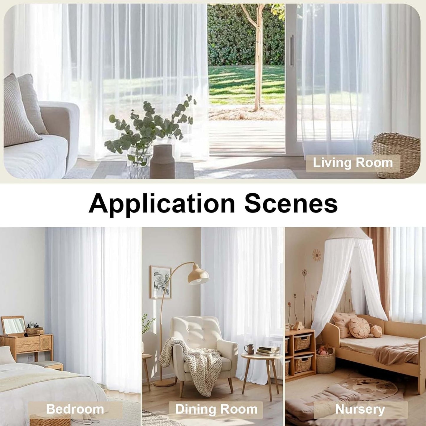 OWENIE Sheer Curtains - 84-Inch Long Voile Drapes for Living Room/Bedroom - White, 2 Panels (42" W Each)