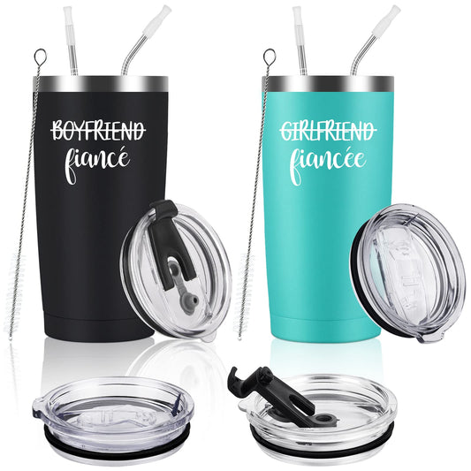 Boyfriend and Girlfriend Travel Tumbler Set, Engagement Gifts for Couples, Fiance Gifts Newly Engaged Her Him Women Friends, 20oz Couple Gifts Stainless Steel Insulated Travel Tumbler, Black&Mint