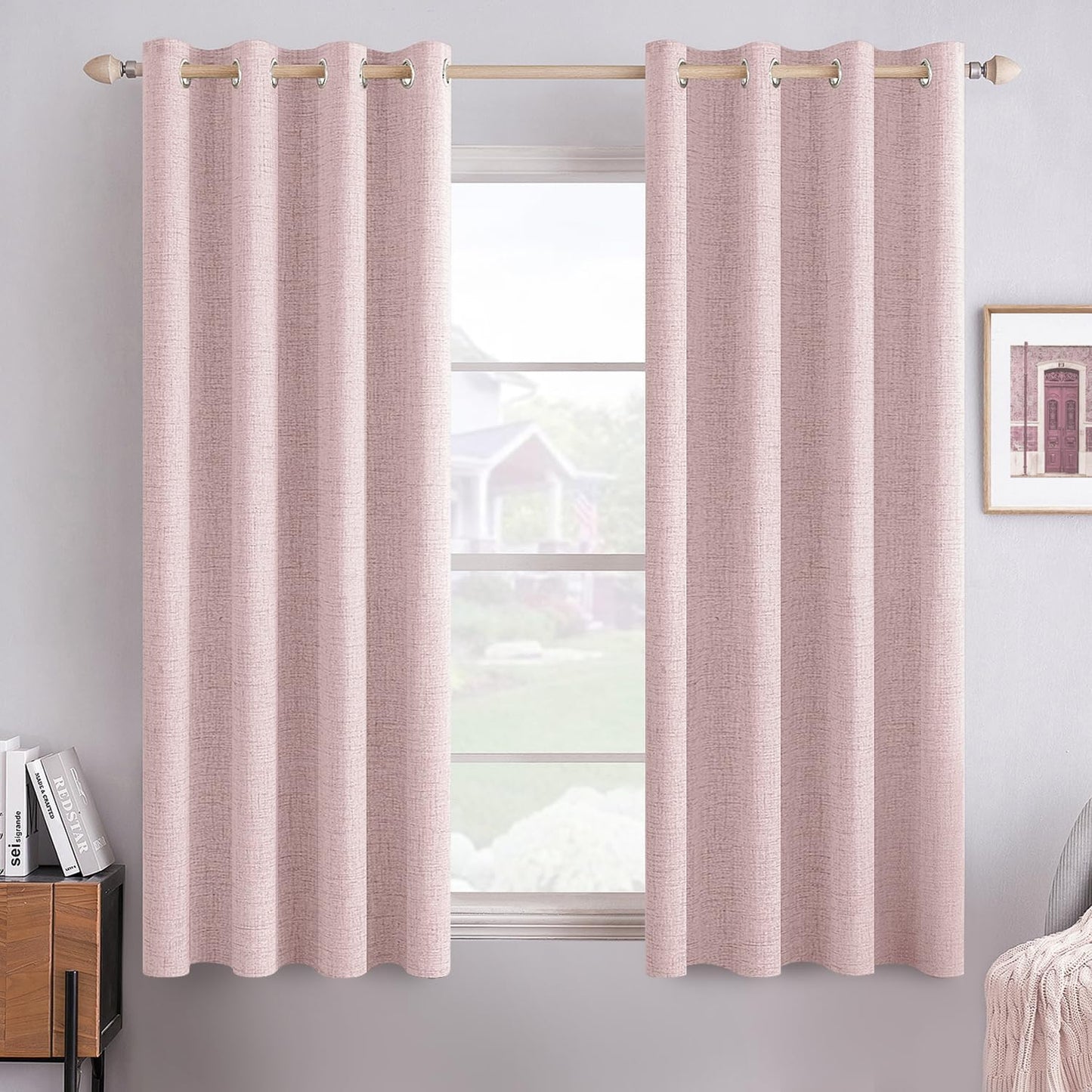 MIULEE Blackout Curtains - 100% Thermal Insulated Linen Texture Drapes | Pink, 52x45 Inch (2 Panels)