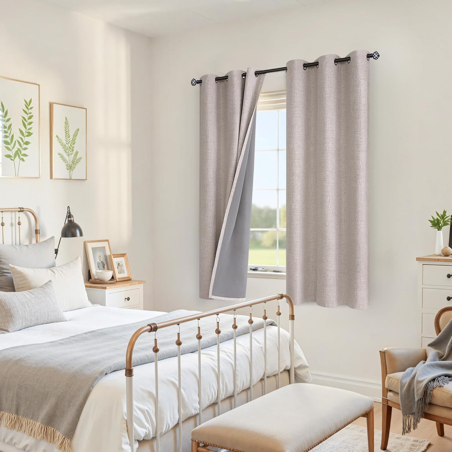 YoungsTex Linen Blackout Curtains - Textured Room Darkening Drapes | Thermal Insulated, 42 x 63 Inch, Beige