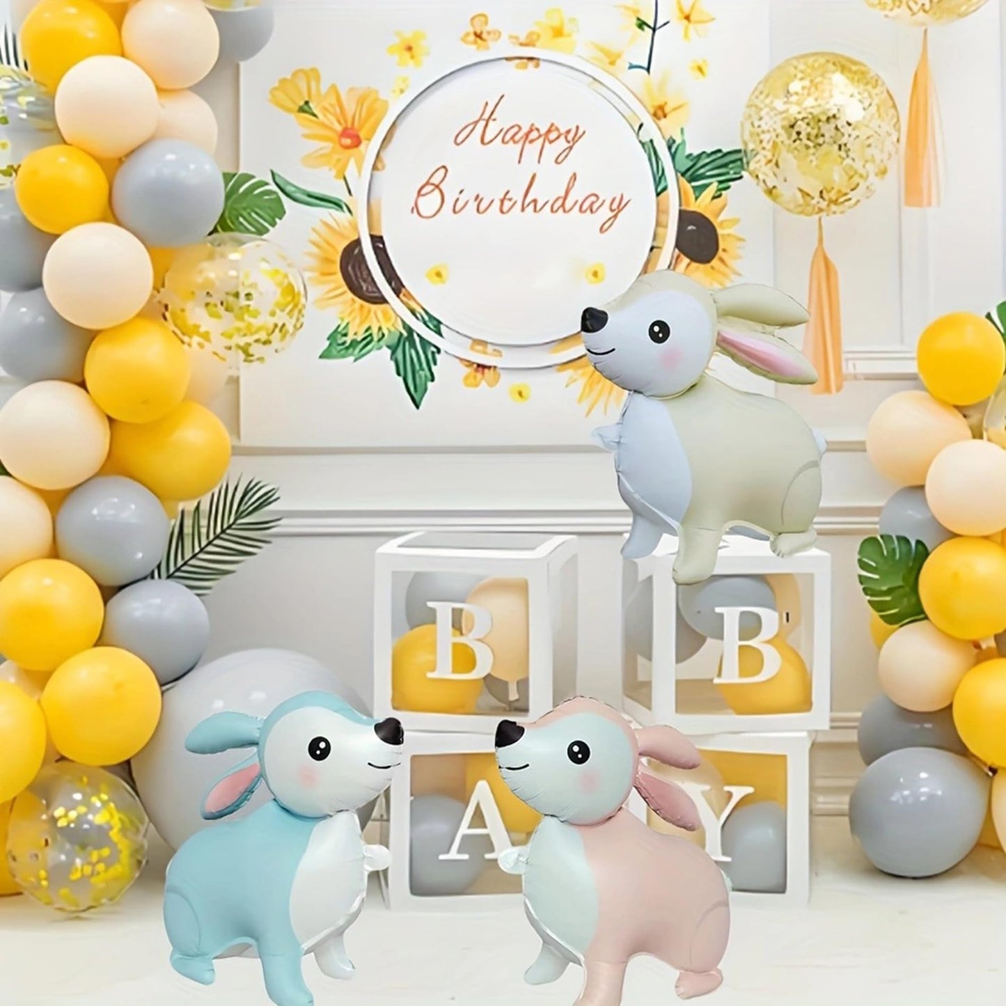 Bunny Standing Beige Foil Balloon,23in Cream White Rabbit Balloons Decorations for Animals Theme Birthday Party, Baby Shower, Gender Reveal,Easter Balloons,Set of 2（Nude,Pink）