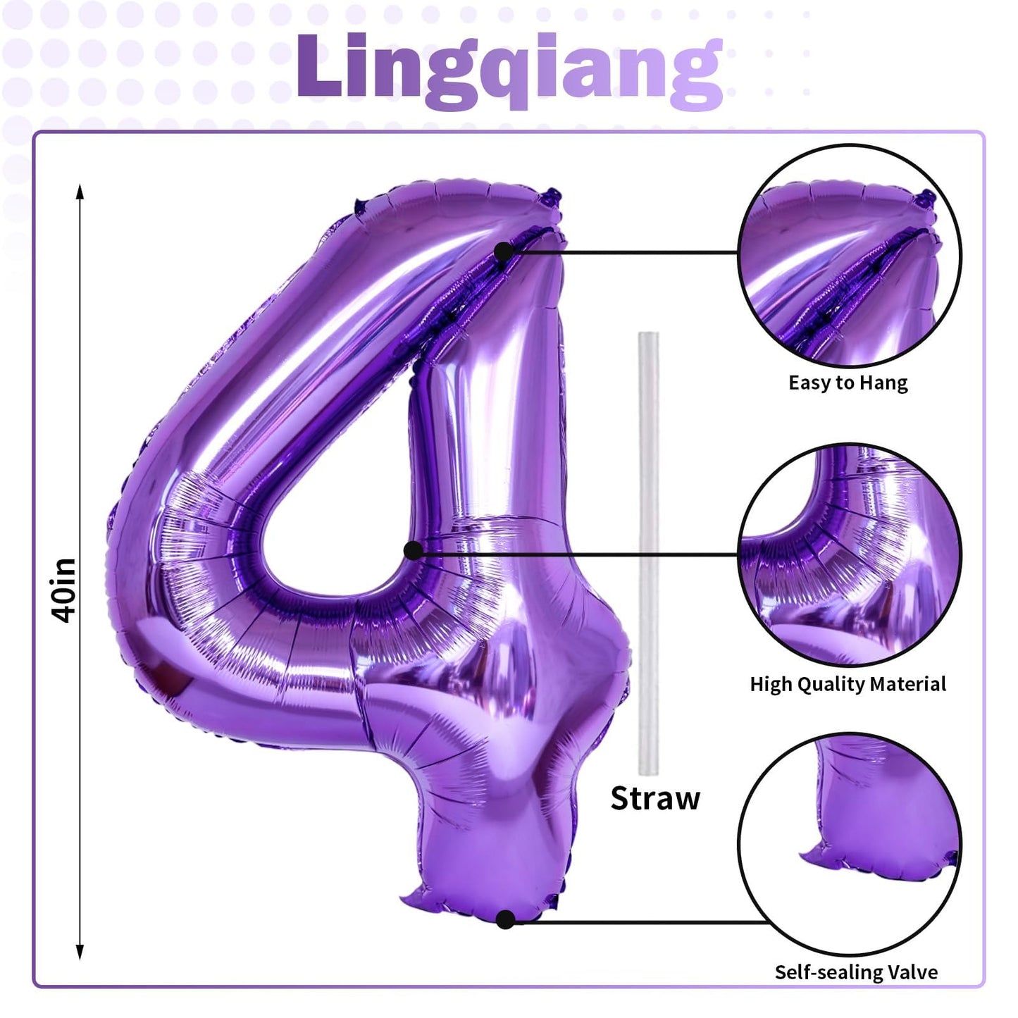 Purple Number 40 Birthday Balloons, 40 Inch Large Purple Mylar Foil Number 4 and 0 Balloons for Women, 40th Birthday Balloons for 40 Year Old Birthday Anniversary Party Decorations Supplies