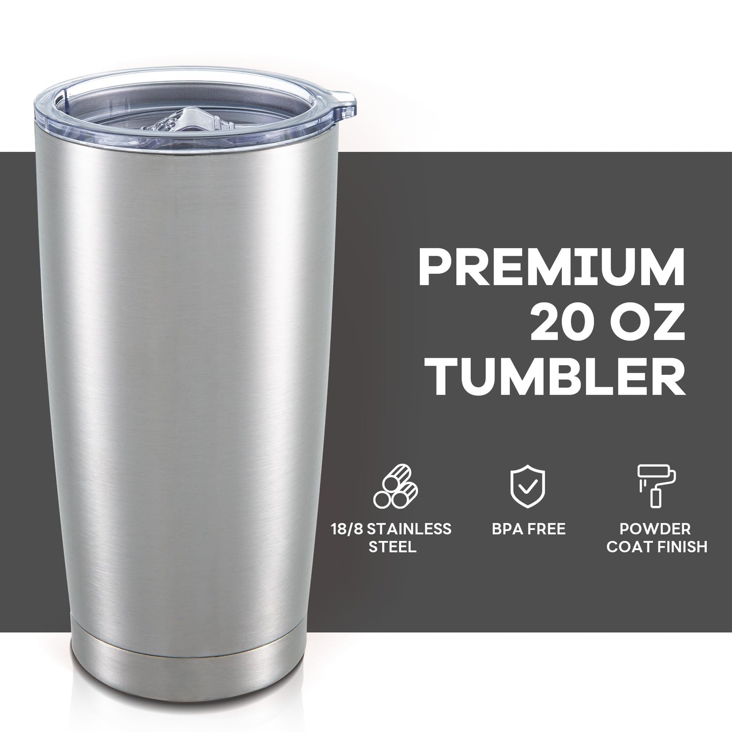 Orebigo 20 oz Tumbler with Lid Stainless Steel Double Wall Vacuum Insulated Tumblers Powder Coated Cups Travel Mug Keep Drinks Cold and Hot, Stainless Steel