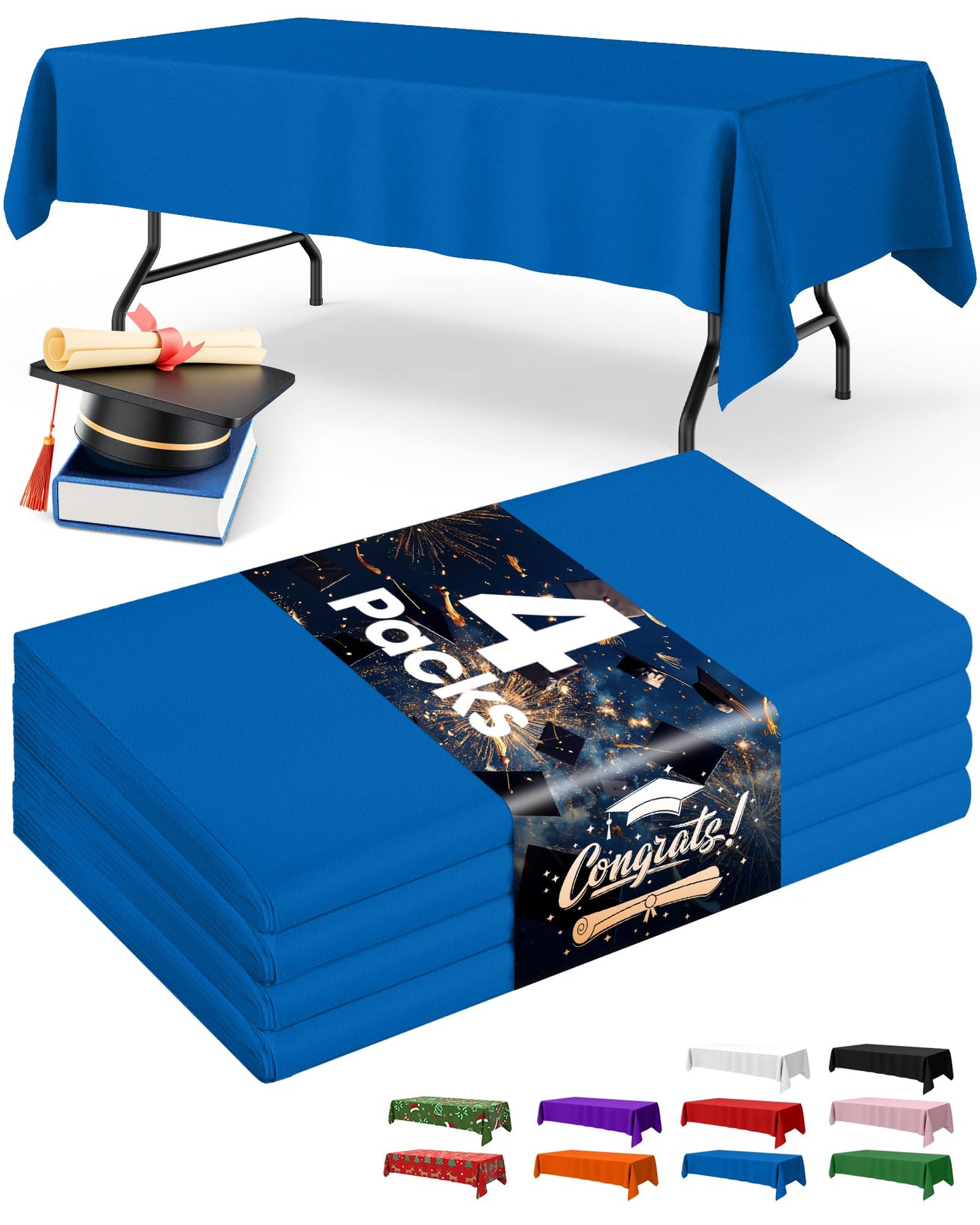 Niuara Blue Plastic Table Cloth - 4 Pack 54" × 108" Rectangle Disposable Tablecloths for 6FT Tables, Table Cover for Party, Holiday & Gathering Use