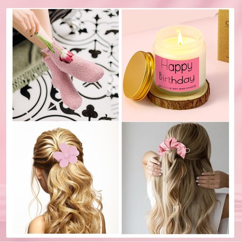 DHQH Birthday Gifts for Teen, Cute Inspirational Gift Daisy Presents Set Ideas for Sister Daughter Friends, Happy Birthday Gift Basket with Ice Glass Cup for Her (Pink)