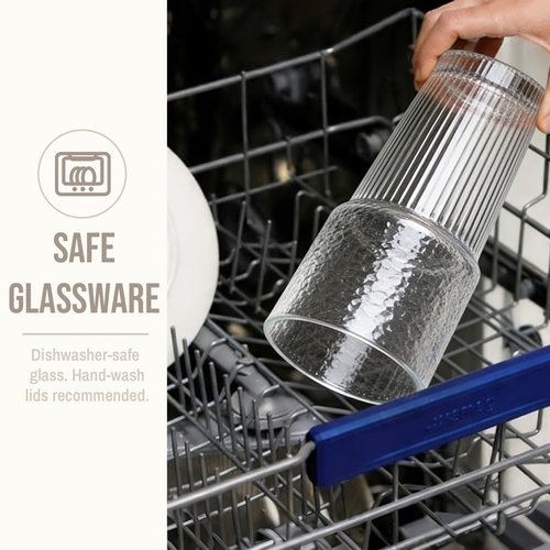 20oz Glass Tumblers with Lids and Straws, Set of 4 - Stylish Ribbed Design Drinking Glasses for Iced Coffee Cups, Juice, Smoothies, Cold Beverages, Includes Cleaning Brush, Durable Glassware