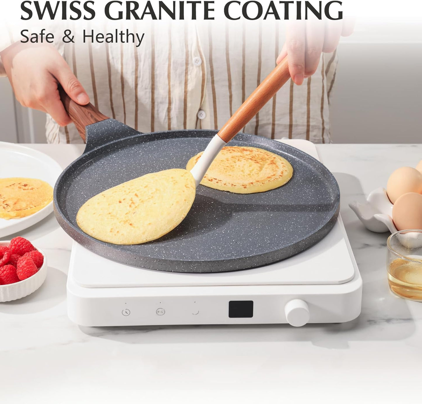 SENSARTE Nonstick Crepe Pan - 10-Inch Swiss Granite Coating Tawa Griddle with Stay-Cool Handle | Induction Compatible