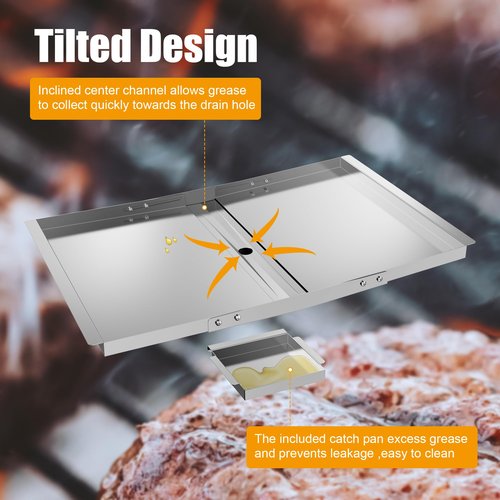 Adjustable Grease Tray with Catch Pan Replacement for Kenmore,Nexgrill,Dyna Glo,BHG and More,Universal Grill Drip Pan Accessories,Stainless Steel,Adjustable Length 28"-34"