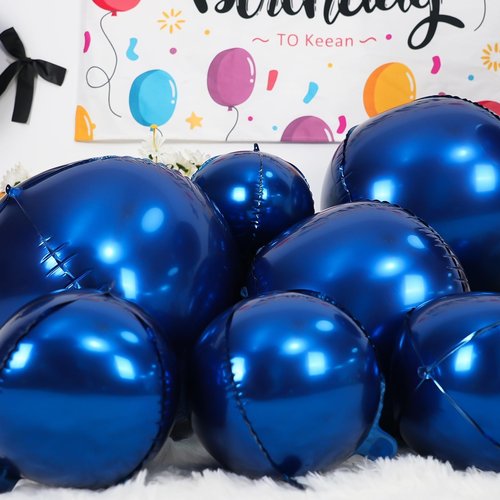 12Pcs Navy Blue Round Foil Balloons, 22" 15" 10" 4D Helium Ball Balloon, Metallic Blue Foil Balloon for Birthday Graduation Wedding Anniversary New Year Eve Disco Prom Party Decorations