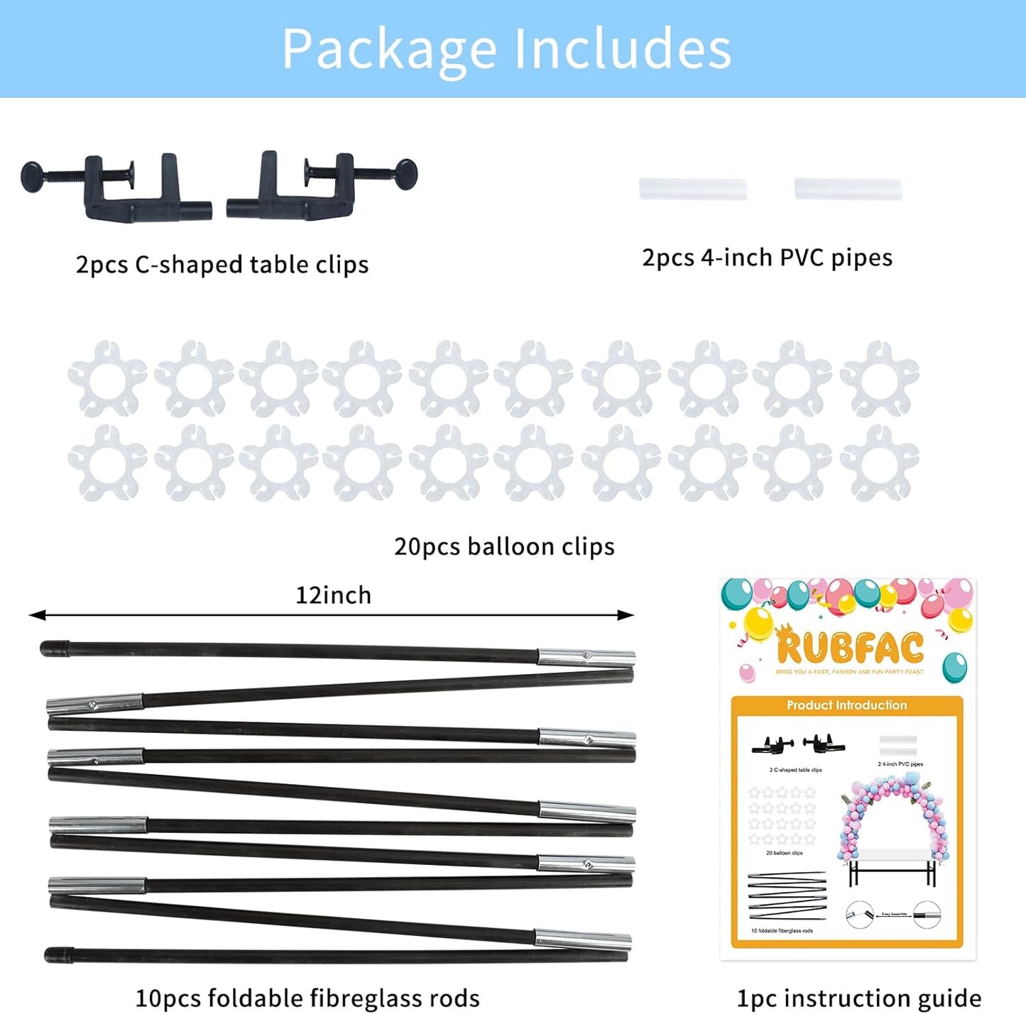RUBFAC Balloon Arch Kit - Adjustable Black Stand for Table Decorations | Perfect for Birthdays, Weddings, and Baby Showers